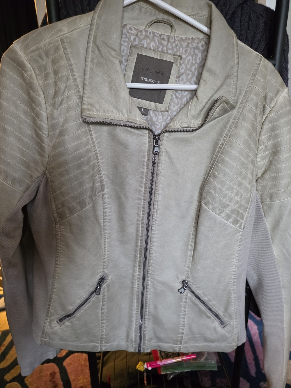 Maurices Light Taupe Zip-Up Moto Jacket